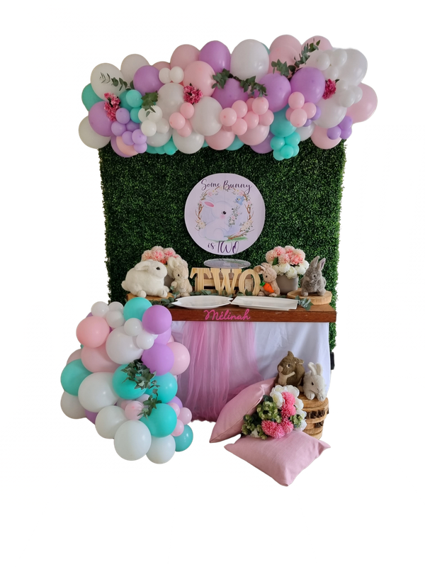 SOME BUNNY PARTY DECOR Rectangular Faux Green Backdrop Balloon Garland Main Table