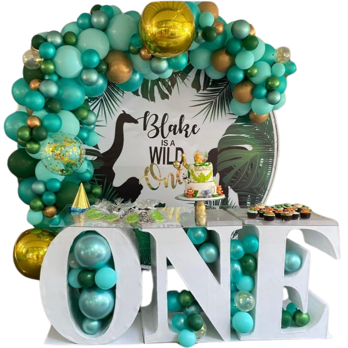 WILD ONE PARTY DECOR Round Backdrop Balloon Garland and ONE Table