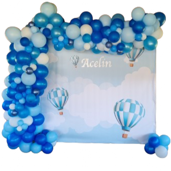 HOT AIR BALLOON PARTY DECOR, Rectangular Backdrop and Balloon Garland