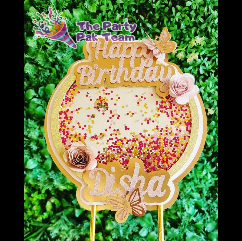 FLOWER AND BUTTERFLY ROSE GOLD CAKE TOPPER