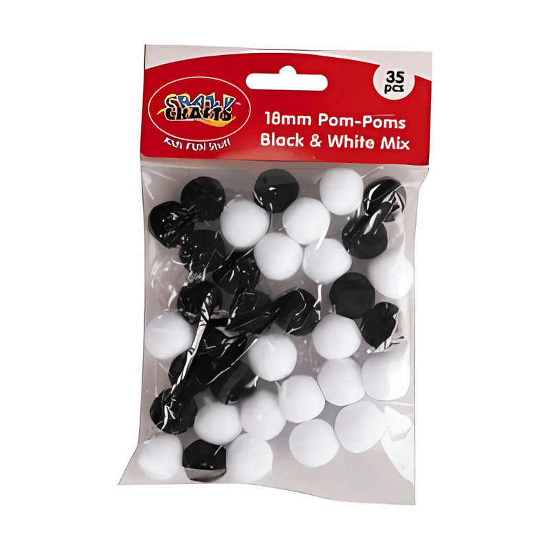 Crazy Crafts Pom Poms - Black & White Mix