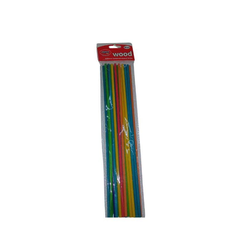 Crazy Crafts  Wood Coloured Round Sticks 300mm - 20psc