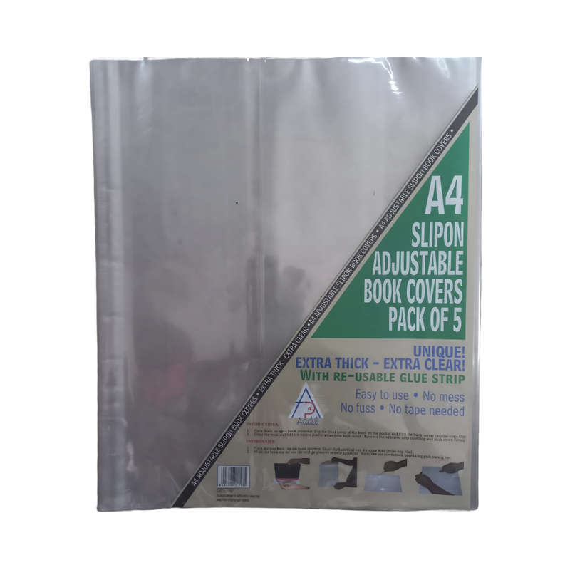 A4 Slip on Adjustable Book Covers Pack of 5 - Extra Thick