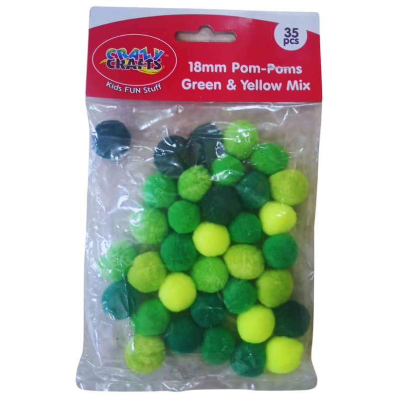 Crazy Crafts Pom Poms - Green & Yellow Mix