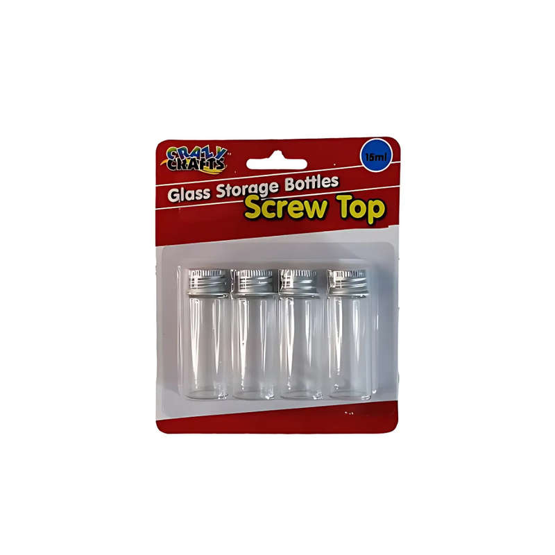 Crazy Crafts Glass Storage Bottles -Screw tops 15ml 4psc