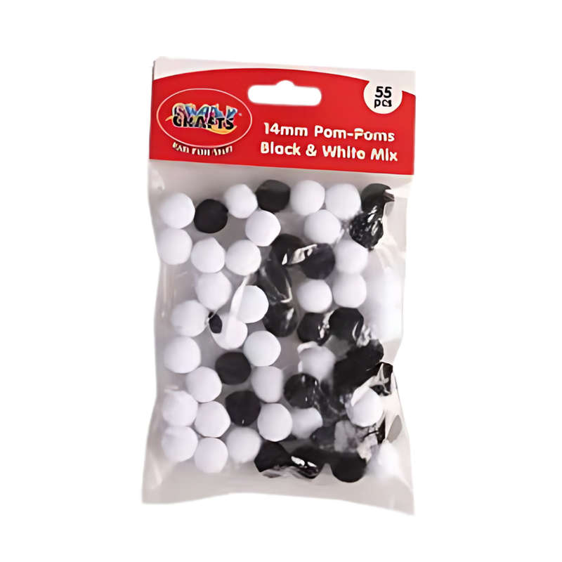 Crazy Crafts Pom Poms - Black & White Mix