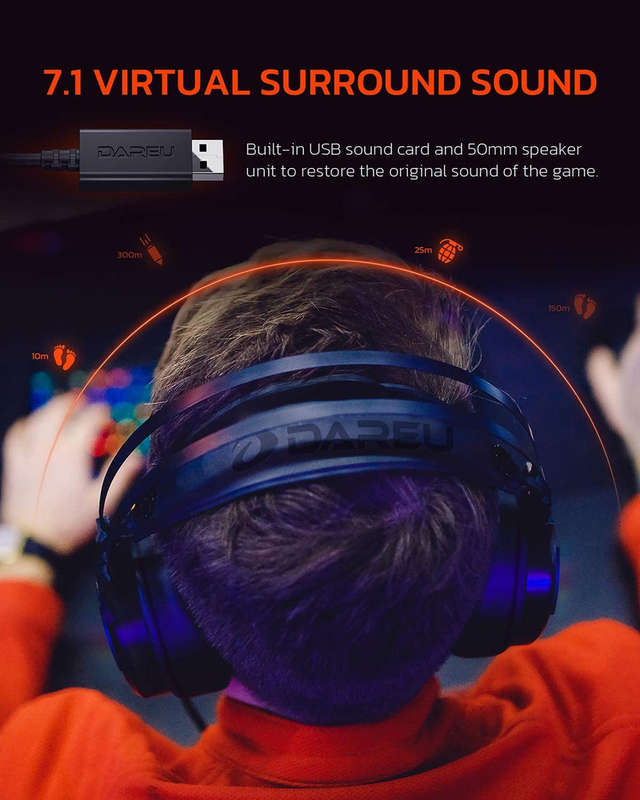 DAREU EH416 USB RGB Backlit Mirror Gaming Headset with 7.1 Surround Sound and Noise Canceling Mic