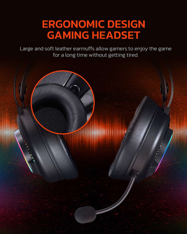 DAREU EH416 USB RGB Backlit Mirror Gaming Headset with 7.1 Surround Sound and Noise Canceling Mic