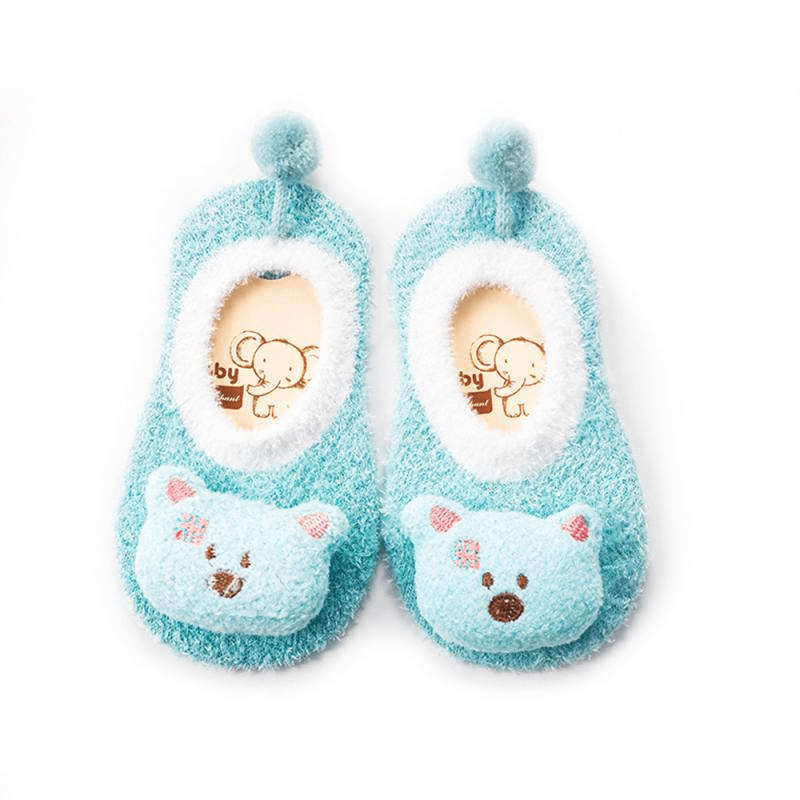 Non-slip Warm Cotton Baby Animal Socks MY-352 Blue TEDDY BEAR TEAL