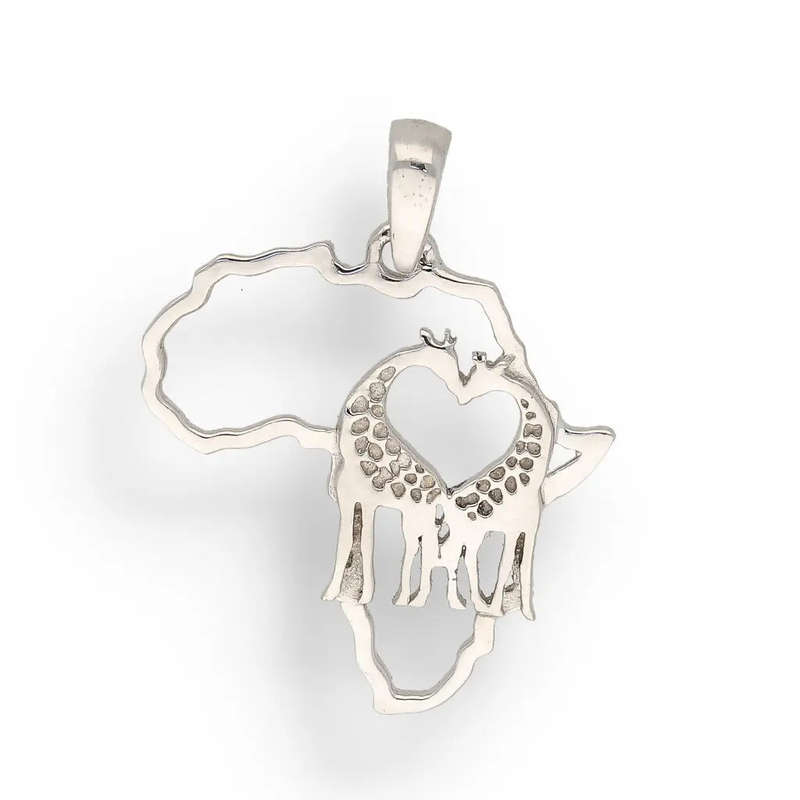 Kissing Giraffes Sterling Silver Africa Outline Necklace