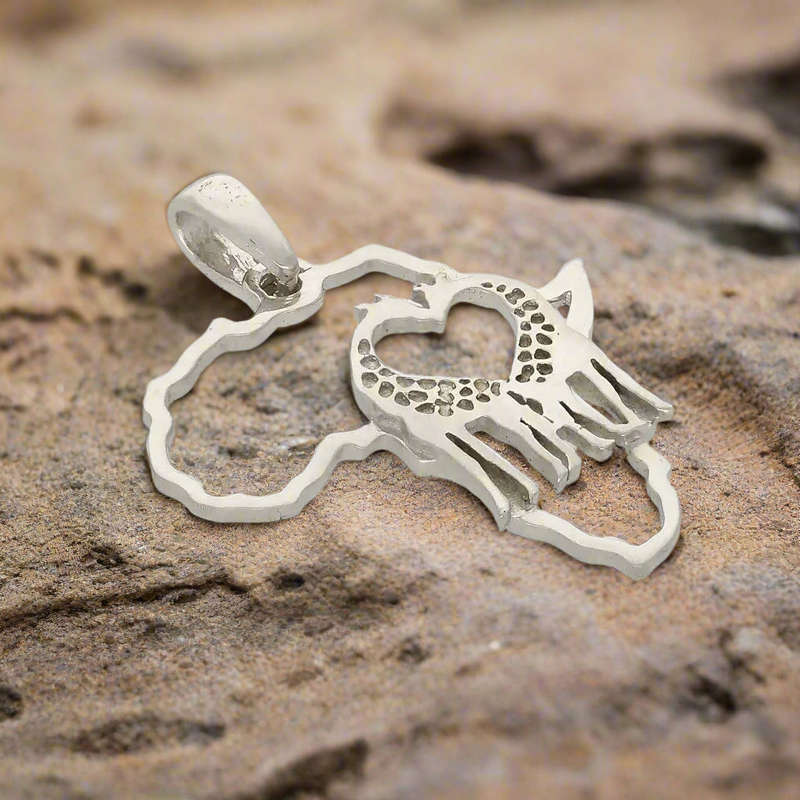 Kissing Giraffes Sterling Silver Africa Outline Necklace