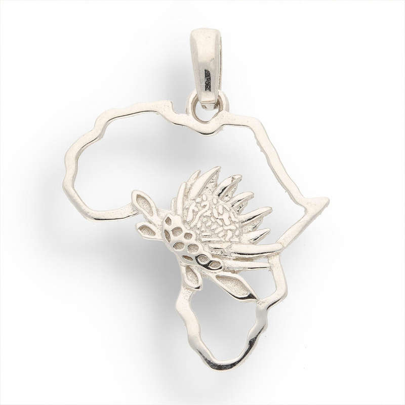 Map of Africa Protea Silver Necklace