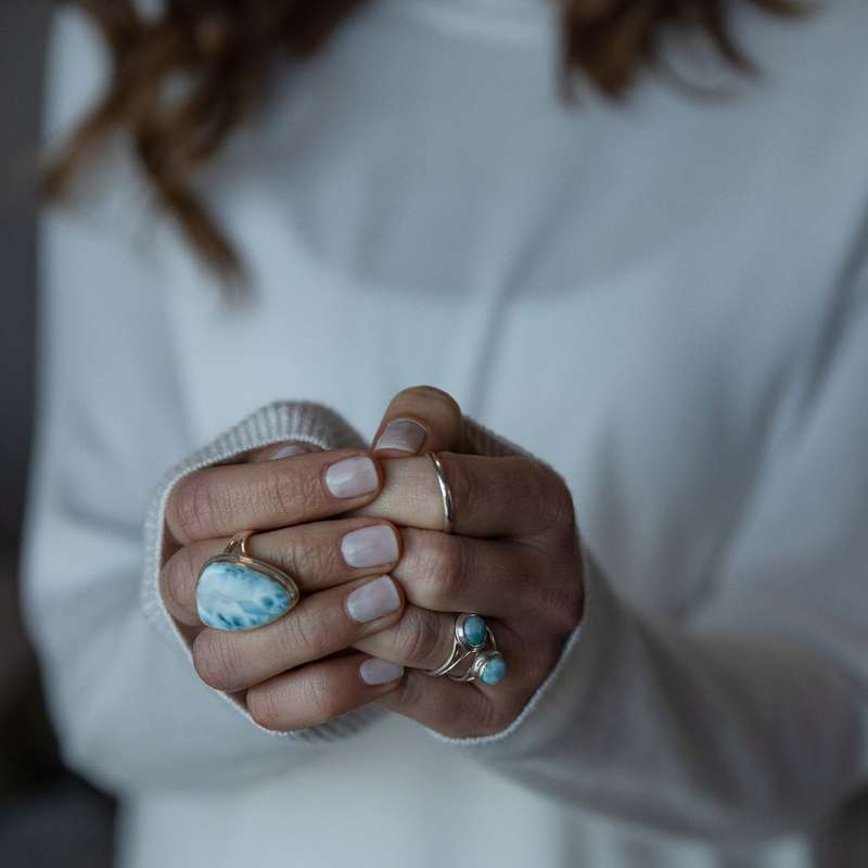 Oceanic Embrace: Oval Larimar Sterling Silver Ring