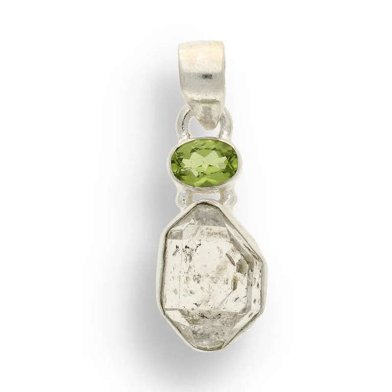 Herkimer & Peridot Silver Pendant - Manifest & Flourish