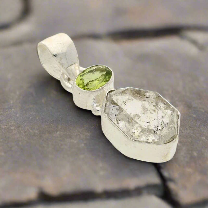 Herkimer & Peridot Silver Pendant - Manifest & Flourish