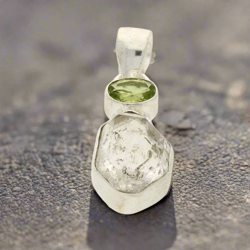 Herkimer & Peridot Silver Pendant - Manifest & Flourish
