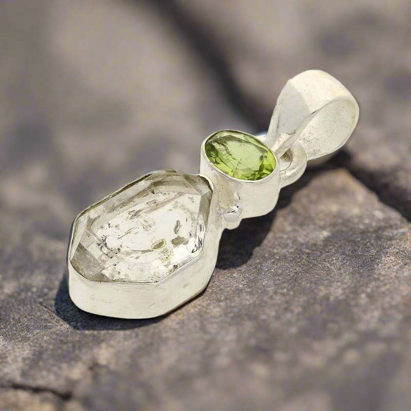 Herkimer & Peridot Silver Pendant - Manifest & Flourish
