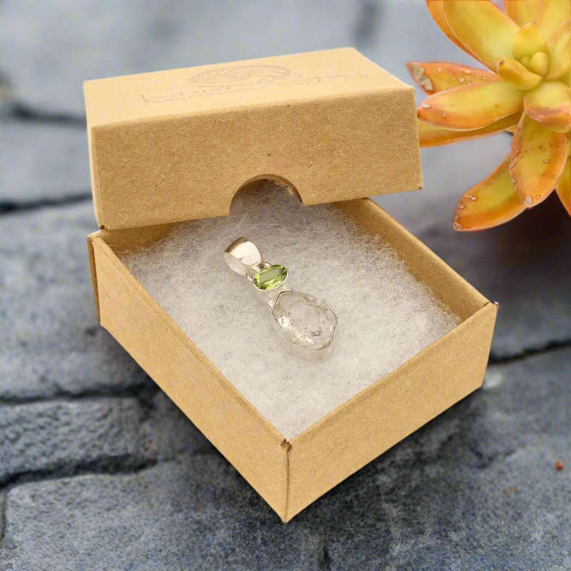 Herkimer & Peridot Silver Pendant - Manifest & Flourish