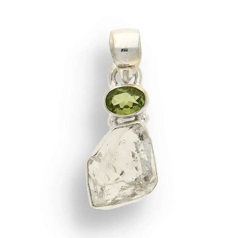 Herkimer & Peridot Silver Pendant - Manifest & Flourish