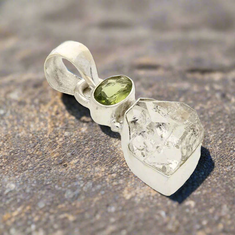 Herkimer & Peridot Silver Pendant - Manifest & Flourish