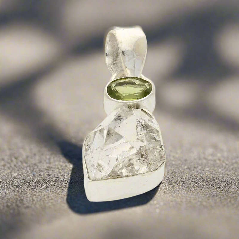 Herkimer & Peridot Silver Pendant - Manifest & Flourish