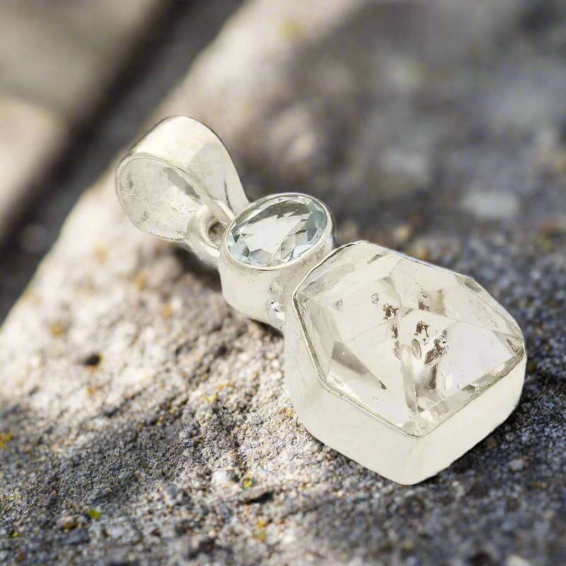 Herkimer Diamond & Blue Topaz Harmony Pendant - Clarity & Calm