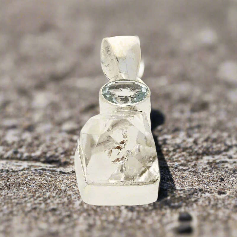 Herkimer Diamond & Blue Topaz Harmony Pendant - Clarity & Calm