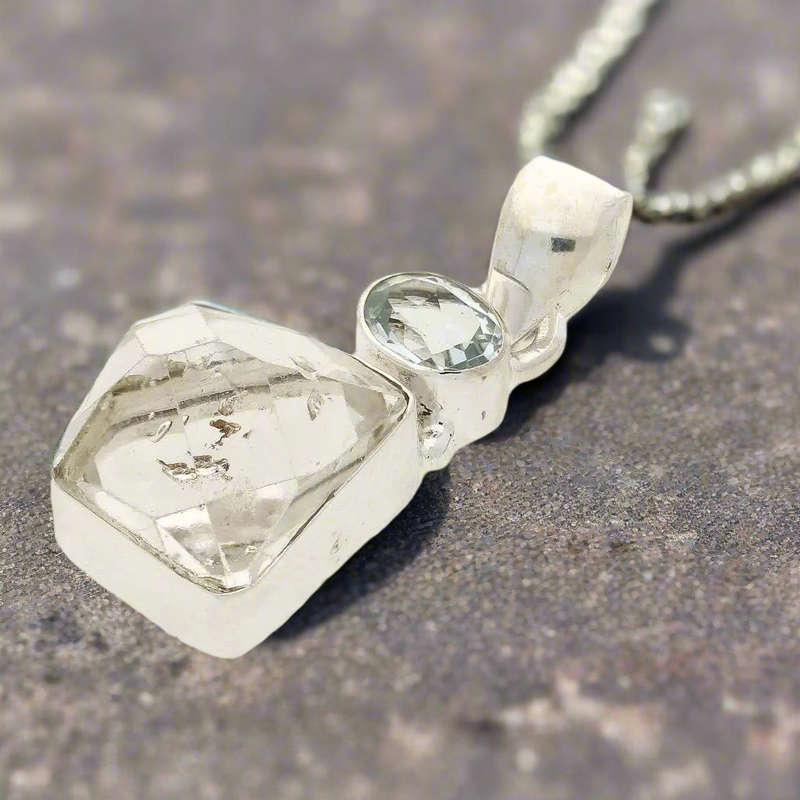 Herkimer Diamond & Blue Topaz Harmony Pendant - Clarity & Calm