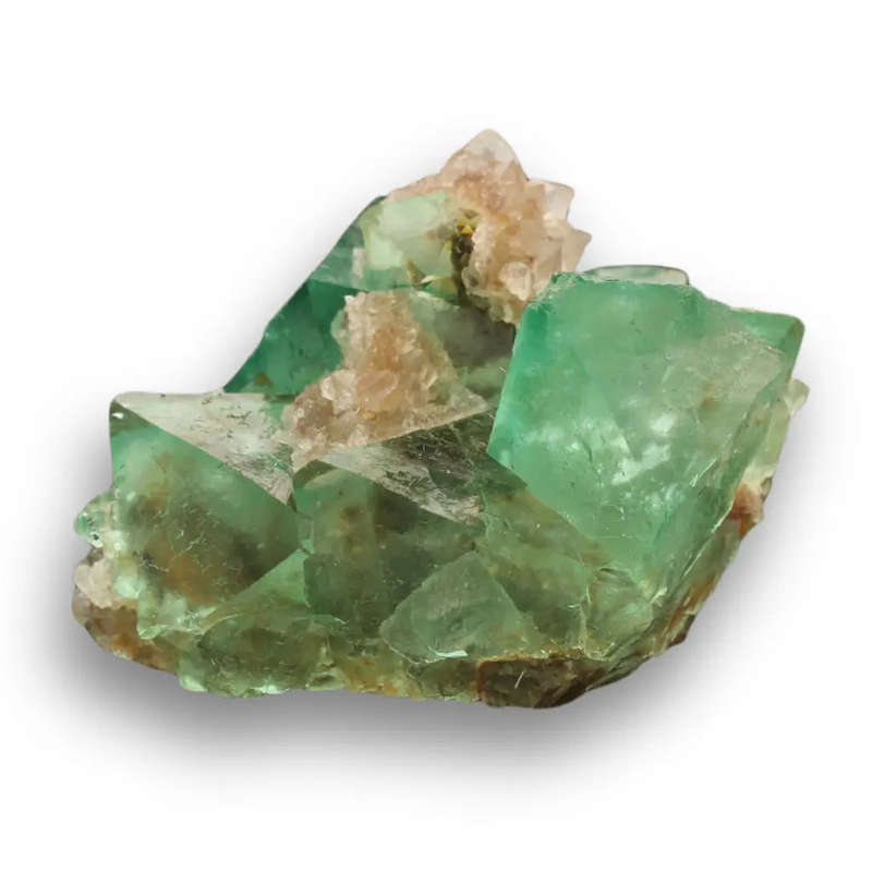 Exceptional Green Octahedral Fluorite Cluster with Quartz