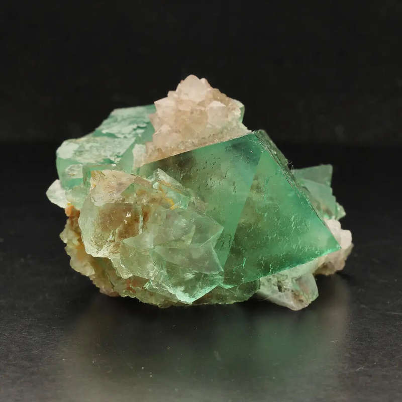 Exceptional Green Octahedral Fluorite Cluster with Quartz