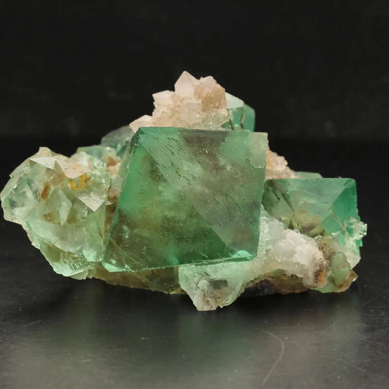 Exceptional Green Octahedral Fluorite Cluster with Quartz