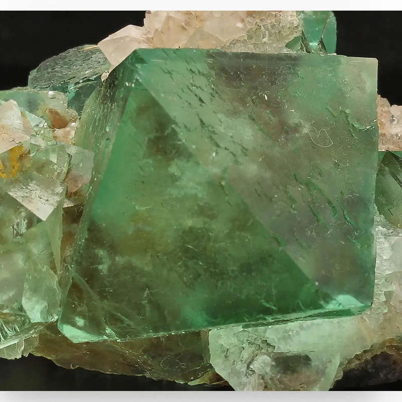 Exceptional Green Octahedral Fluorite Cluster with Quartz