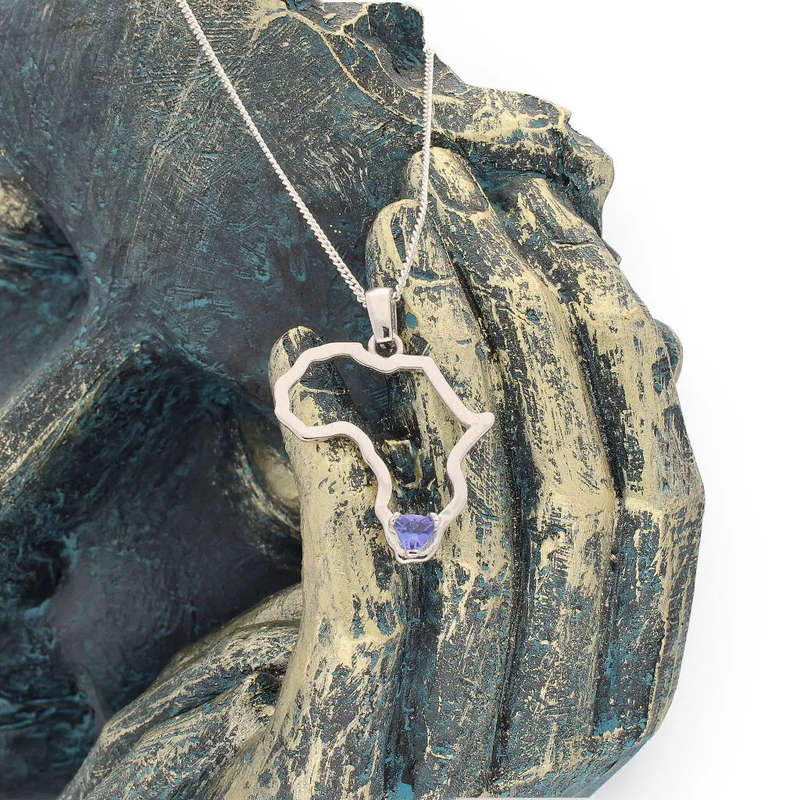 African Continent Tanzanite Pendant - Sterling Silver Heritage Necklace