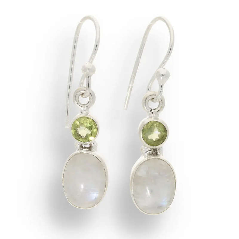 Moonstone & Peridot Sterling Silver Earrings - Intuition & Radiance