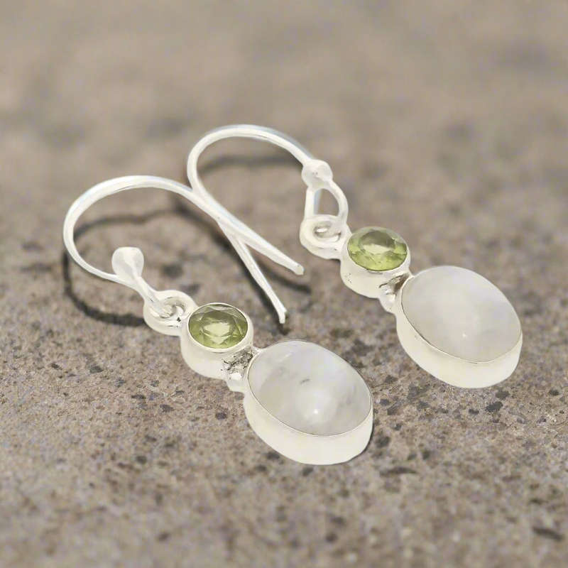 Moonstone & Peridot Sterling Silver Earrings - Intuition & Radiance