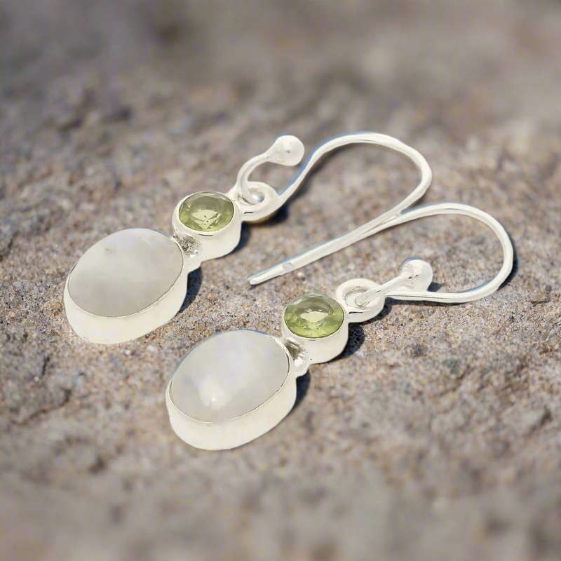 Moonstone & Peridot Sterling Silver Earrings - Intuition & Radiance