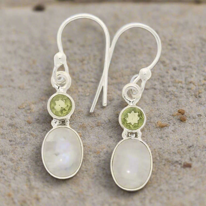 Moonstone & Peridot Sterling Silver Earrings - Intuition & Radiance