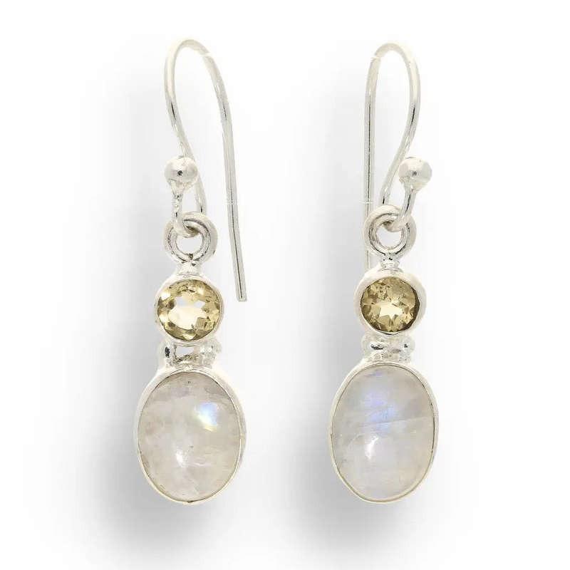 Moonstone & Citrine Sterling Silver Earrings - Tranquility & Abundance