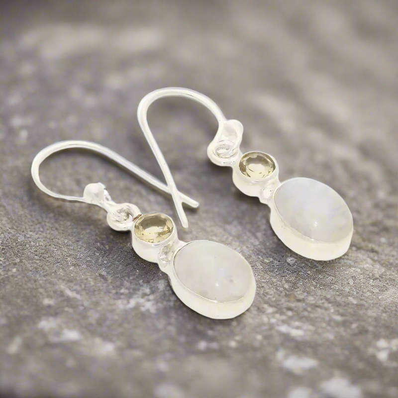 Moonstone & Citrine Sterling Silver Earrings - Tranquility & Abundance