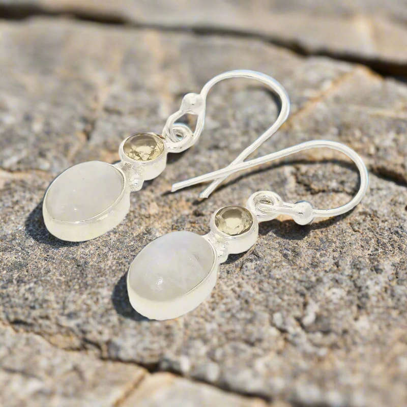 Moonstone & Citrine Sterling Silver Earrings - Tranquility & Abundance