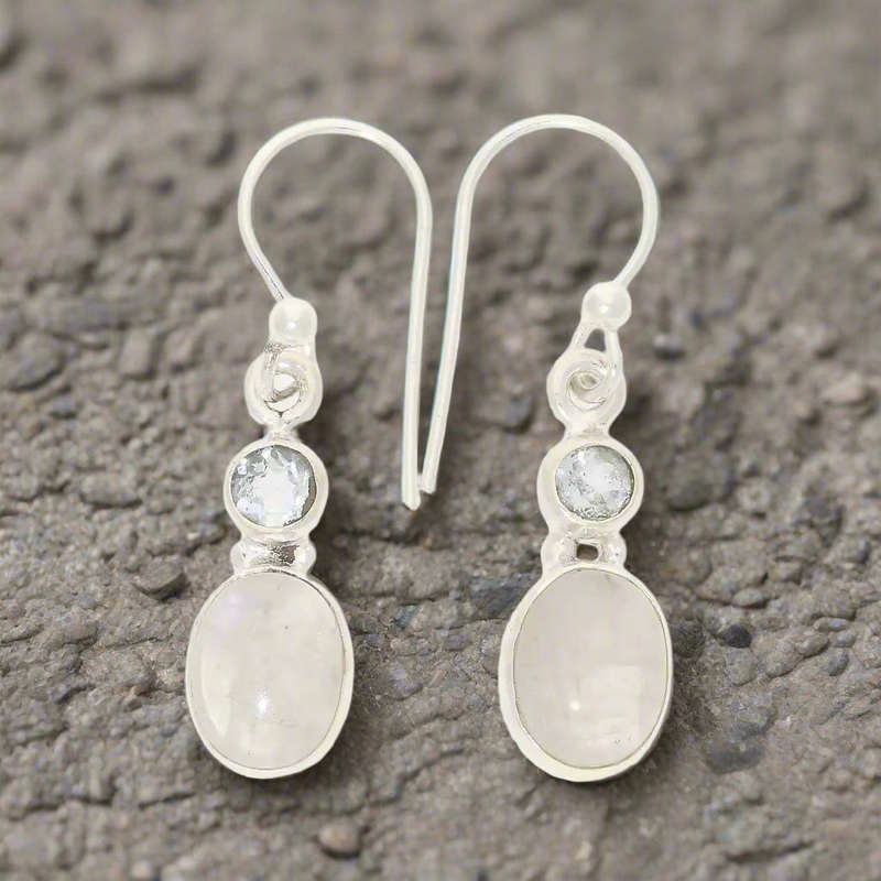 Moonstone & Blue Topaz Sterling Silver Earrings - Calm & Clarity