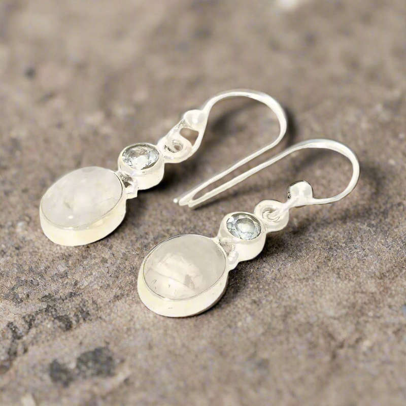 Moonstone & Blue Topaz Sterling Silver Earrings - Calm & Clarity