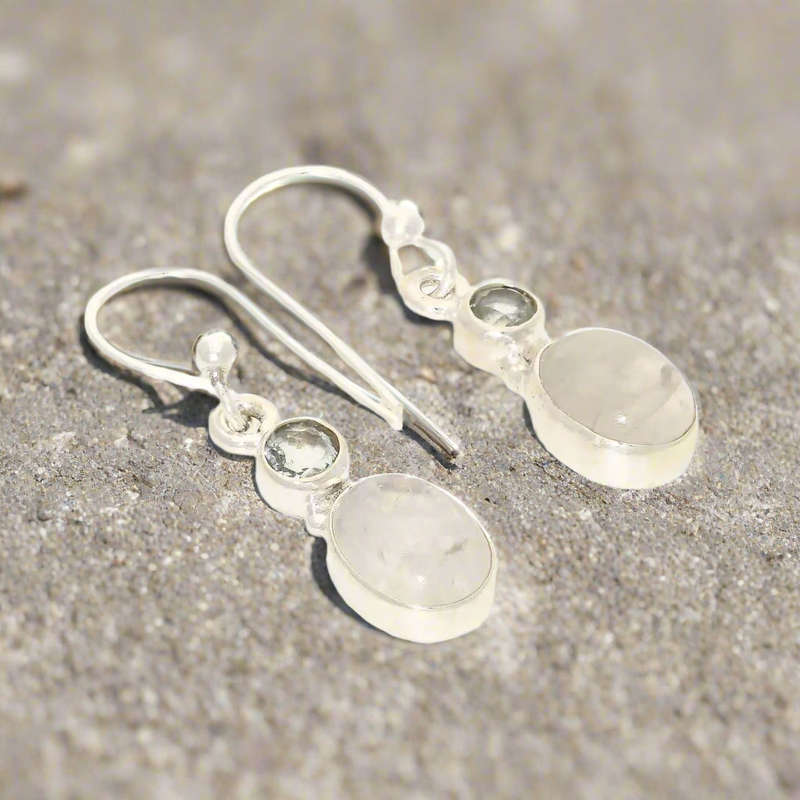 Moonstone & Blue Topaz Sterling Silver Earrings - Calm & Clarity