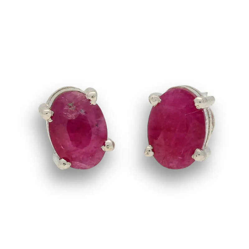 Spark Romance: Natural Ruby Sterling Silver Stud Earrings