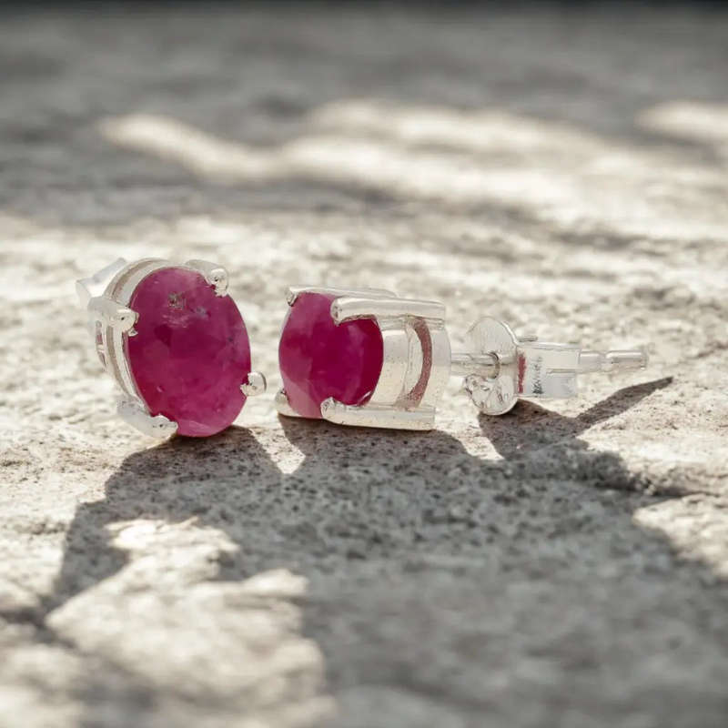 Spark Romance: Natural Ruby Sterling Silver Stud Earrings