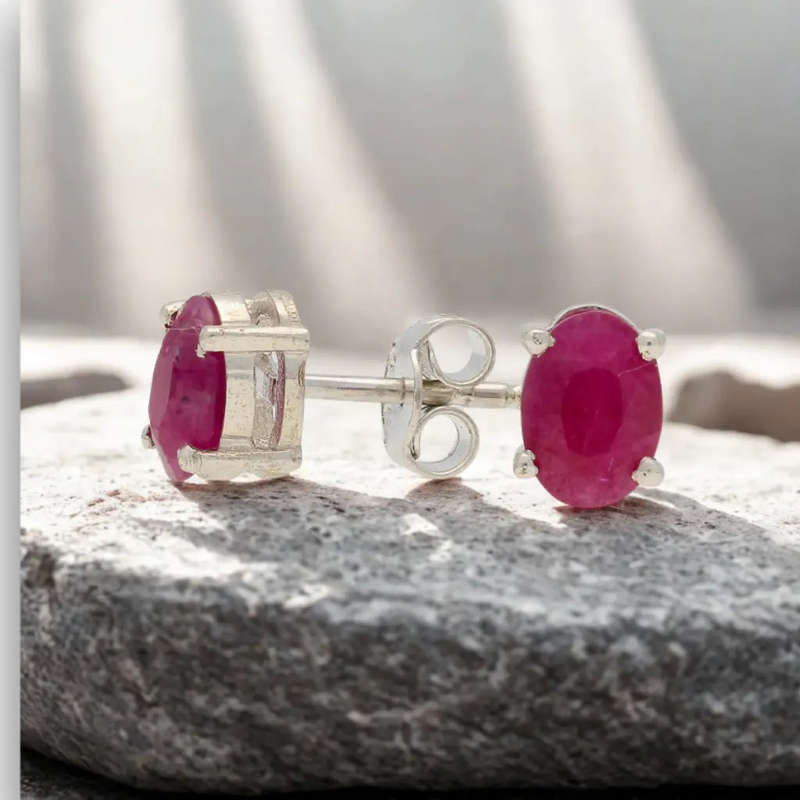 Spark Romance: Natural Ruby Sterling Silver Stud Earrings