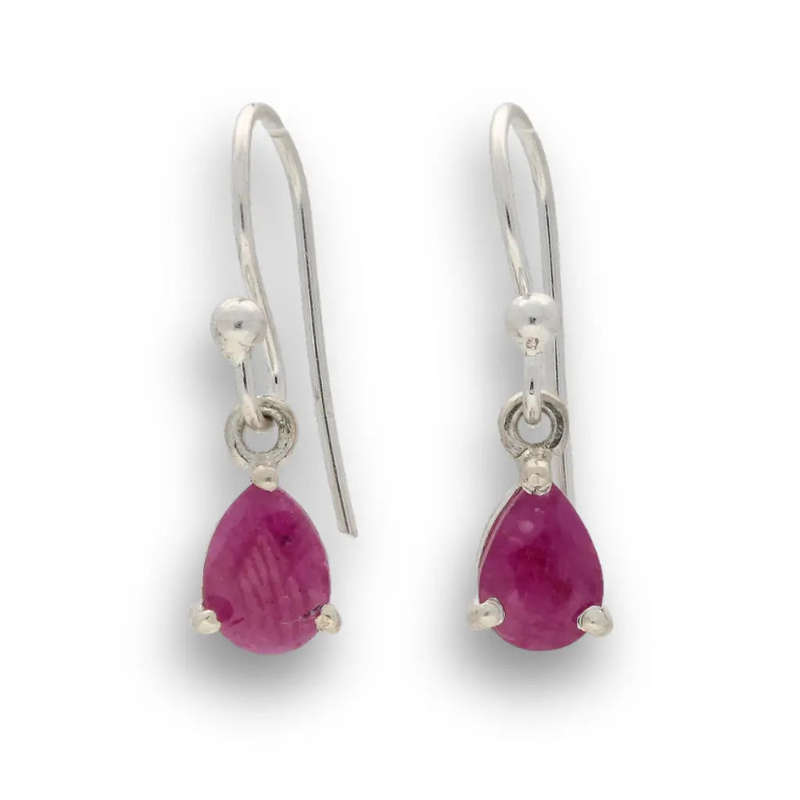 Dance with Fire: Natural Ruby Sterling Silver Drop Earrings