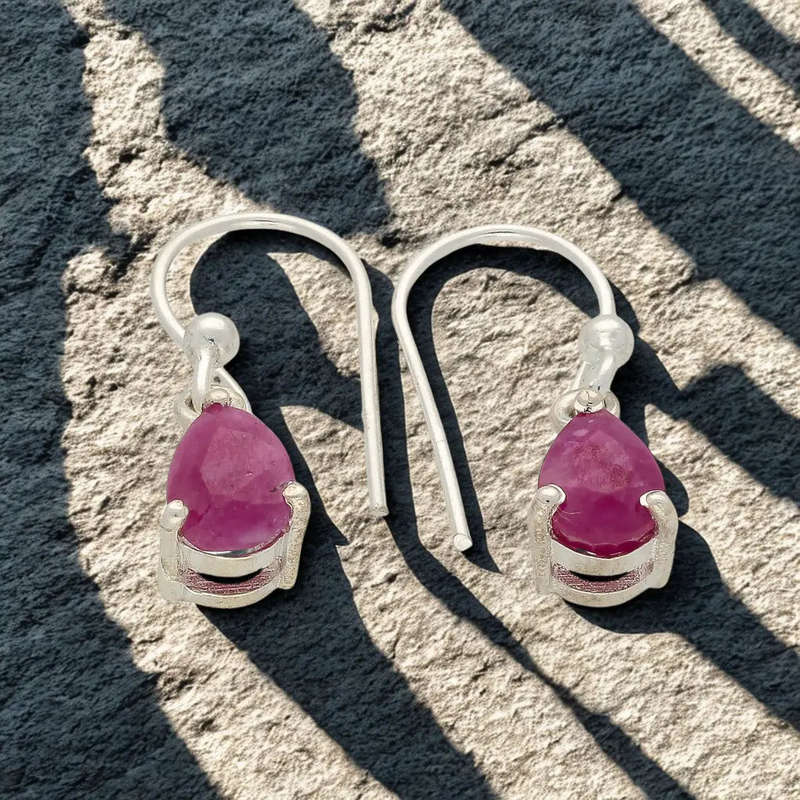 Dance with Fire: Natural Ruby Sterling Silver Drop Earrings