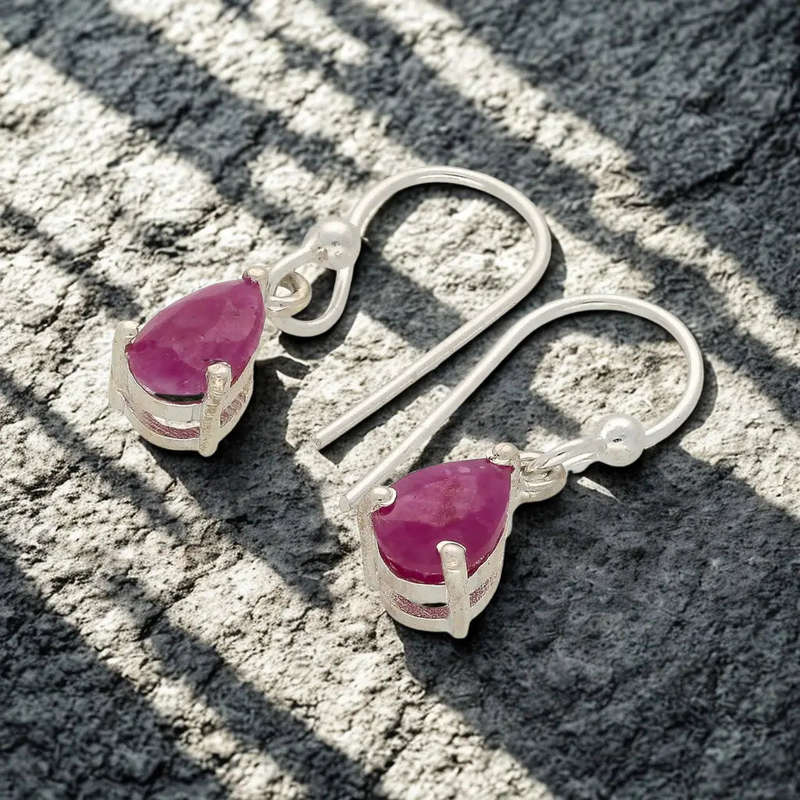 Dance with Fire: Natural Ruby Sterling Silver Drop Earrings