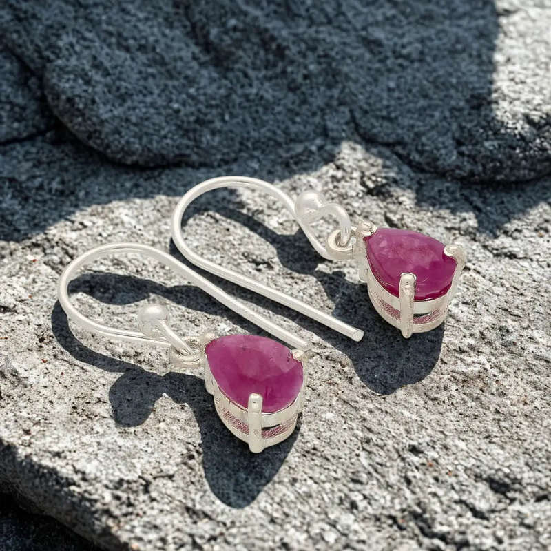 Dance with Fire: Natural Ruby Sterling Silver Drop Earrings